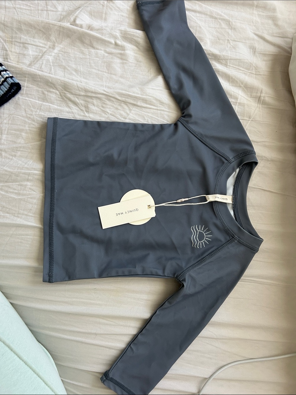 Quincy Mae Charcoal Long Sleeve Rash Guard with Sunwave Logo